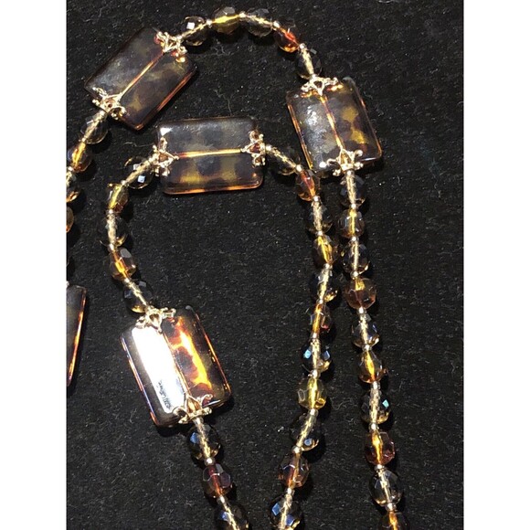 Joan Rivers Signed Necklace QVC Faux Amber Long Animal Print Leopard Cheetah - Picture 4 of 6